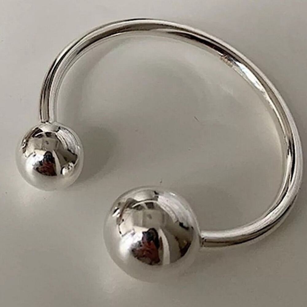 Silver Large Ball Small Ball Bangle Bracelet - Picture 5 of 5
